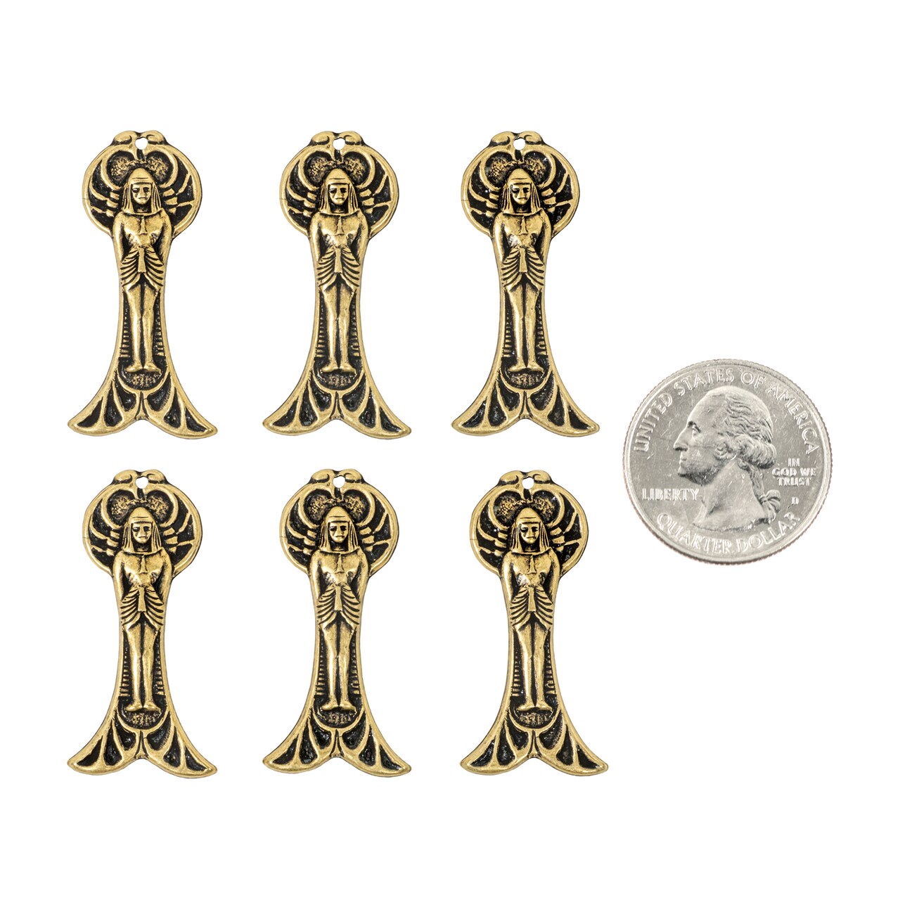 Antiqued Brass Egyptian Goddess Charms or Pendants - Set of Six - AB-C27